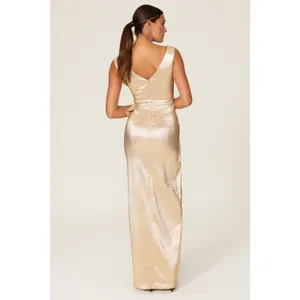 Black Halo Gold Hendricks Sleeveless V-Neck Metallic Cocktail Evening Gown 8 thumbnail 3
