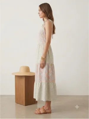 Abby & Evie Floral Gingham Tiered Maxi Dress Medium Cottagecore Summer Tie Strap thumbnail 2