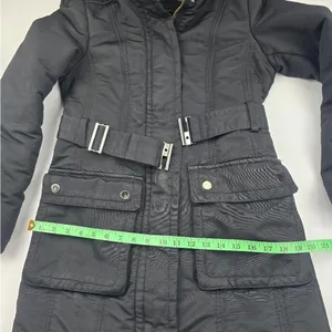 Zara Basic Black‎ Snap Button Pockets Full Zip Belted Lined Hooded Jacket Size M thumbnail 9