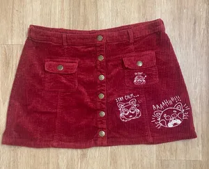 Disney Burgundy Corduroy Button-Front Mini Skirt with Cat Graphics thumbnail 1