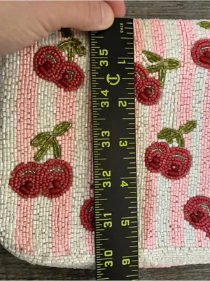 NWT Beaded Cherry Shoulder Bag Pink White Handmade India Viral TikTok Purse thumbnail 10
