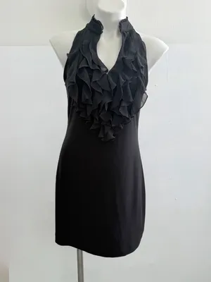 NEW White House Black Market Ruffle Halter Dress Black MEDIUM womens thumbnail 2