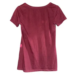Hurley Y2K Deep Scoop V Neck Size Large Red Logo Short Sleeve Distressed ~Flawed thumbnail 4