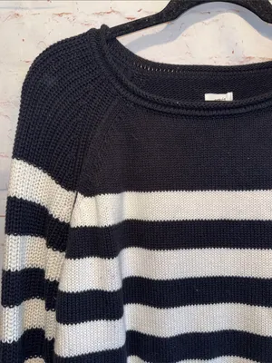 Aerie Black White Striped Crewneck Sweater chunky oversized xs pullover cotton thumbnail 2