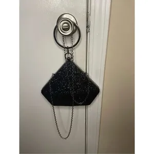 New Black Glitter Geometric Clutch With Round Handle/ Shoulder Strap thumbnail 6