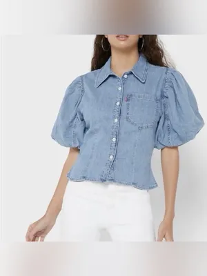 Levi's Blue Puff Sleeve Denim Button-Down Shirt thumbnail 6