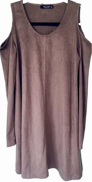 Final Touch Faux Suede Tunic Dress Medium M Brown Cold Shoulder Long Sleeve Fall thumbnail 1