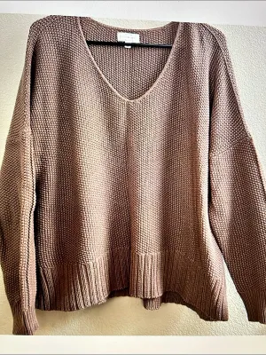 Lucky Brand Waffle Slouchy V-Neck Sweater Brown thumbnail 2