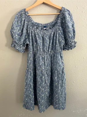 Old Navy Light Blue Floral Square-Neck Puff Sleeve Dress Casual Summer Fall thumbnail 2