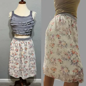 MIKAROSE Women Floral Chiffon Midi Skirt Gray‎ Waistband Ruffle Hem Size M thumbnail 16