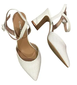 Jo Mercer Alton White Raffia Leather Buckle Block Heel Pointed Toe 37 thumbnail 1