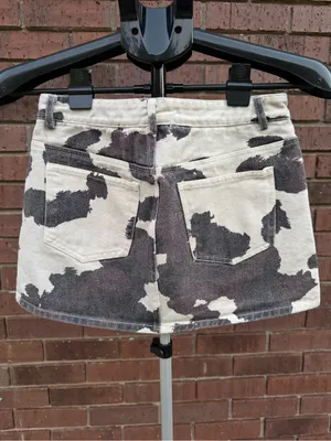 Le Lis Cow Print Denim Mini Skirt Western Country Concert Outfit XS Off White thumbnail 2