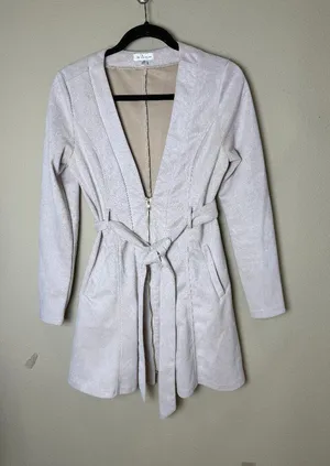 TRIPLE SEVEN Faux Suede Belted Longline Blazer Jacket Belted Waist Size Small thumbnail 1