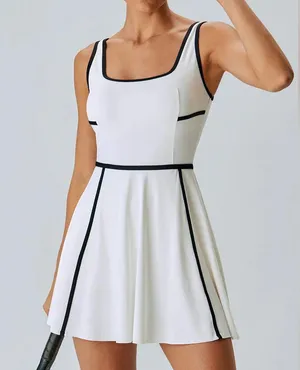 Berlook Activewear White Contrast Trim Tennis Dress thumbnail 1