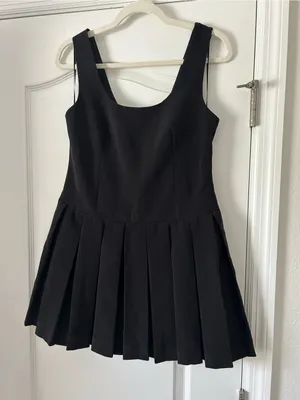 English Factory Classic Black U-Neck Pleated Sleeveless Tank Mini Dress thumbnail 3