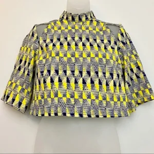 Mustard Seed Yellow Blue Geo Print Crop Top Size S thumbnail 2