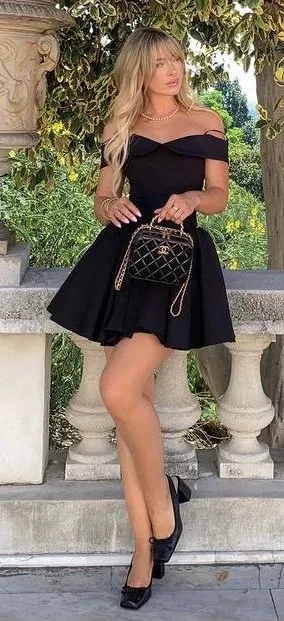 House of CB‎ 'Elida' black off shoulder mini dress NWOT size XS thumbnail 1