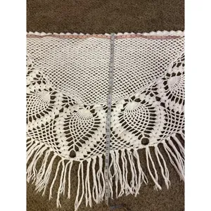 Vintage Pineapple Crochet Shawl Fringe Wrap Ivory Boho Festival One Size thumbnail 6