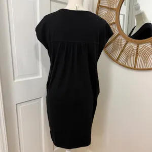 Pact Organic Cotton Black Dress‎ Sz S V-Neck Minimalist LBD Capsule Sustainable thumbnail 2