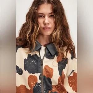 $148 FREE PEOPLE Cabin Cardigan zip jacket in happy cow combo S thumbnail 2