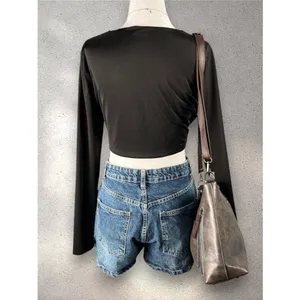 Cotton On Crop Top Women’s Large Black Long Sleeve Waist Tie Wrap Clubwear Y2K thumbnail 2