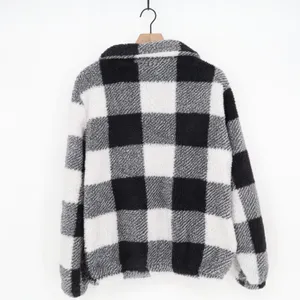 Fashion Pullover Womens M Buffalo Plaid Black White Quarter Zip Sherpa Excellent thumbnail 3