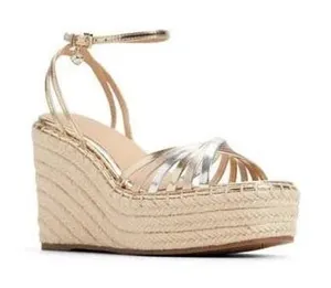 Ted Baker London Metallic Gold Silver Espadrille Wedge Sandals Strappy Heel thumbnail 1