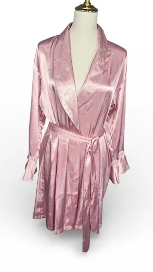 Vintage Jones New York Womens Robe Pink Pattern Shawl Collar Tie Waist‎ M thumbnail 1