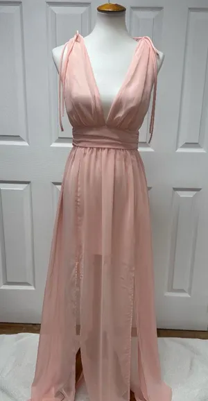 Lucy in the Sky Chiffon Slit Maxi Dress in Rose Blush- NEW Without Tag - Size S. thumbnail 1