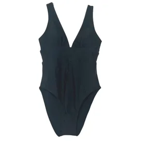 NWT Quince Italian Plunge One-Piece Swimsuit in black women's xs basic beach thumbnail 2