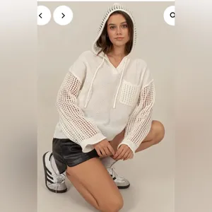 POL open knit crochet top hoodie oversized cream M thumbnail 4