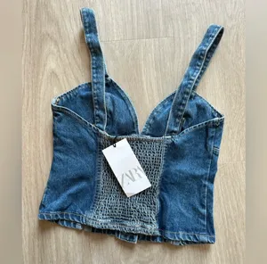 ZARA top blouse denim jeans sleeveless bandeau thumbnail 2