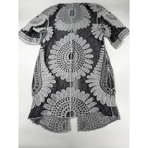 Ember Grey Black Floral Lace Mesh Kimono Cardigan Tie Front ST8449 NWT Medium thumbnail 2