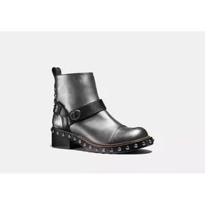 COACH Moto Bootie Gunmetal Black Leather Studded Ankle Boots Women's Size 8 thumbnail 12