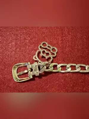 Silver High Polished Chunky Cuban Flat Chain Link Belt with Teddy Bear Charm thumbnail 4