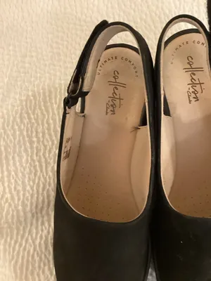 Clarks Collection Jillian Pearl Black Peep Toe Slingback Wedge Sandals Size 9 thumbnail 3