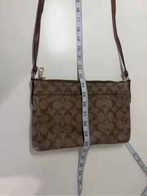 Coach‎ Signature Monogram Khaki Brown Leather Trim Crossbody Bag thumbnail 14
