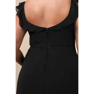 NEW Lulus Dreamy Admiration Black Ruffled Sweetheart Chiffon Maxi Dress Large thumbnail 4