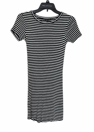 Brandy‎ Melville Black White Striped Ribbed Knit Short Sleeve T-Shirt Dress OS thumbnail 1
