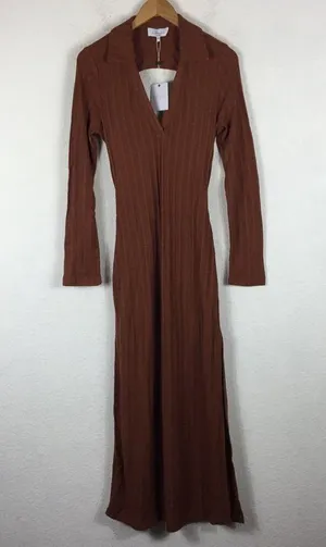 NWT L'Academie Revolve Arina Brown Maxi Sweater Dress Large Knit Open Back thumbnail 3