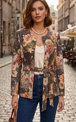 Kate & Mallory Faux Suede Floral Jacket Size M thumbnail 1