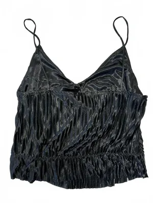 ZARA Pleated Satin Camisole Top Elegant Black L thumbnail 2
