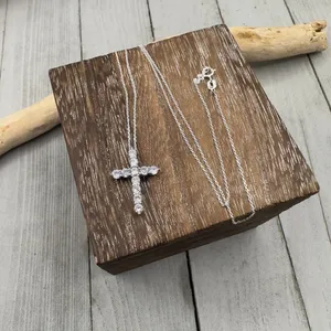 Sterling Silver CZ Cross Necklace Silver thumbnail 3