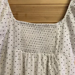 American Eagle Large Polka Dot Smocked Milkmaid Mini Puff Sleeve Dress Preppy thumbnail 6