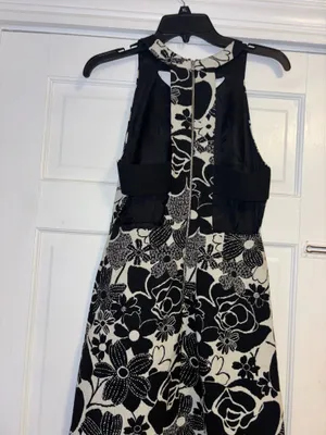 Zara Basic White Black Sleeveless Fit and Flare Dress S Floral Cut Out Back thumbnail 12