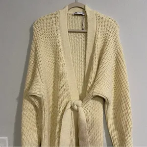 Chunky Cardigan Large Belted Beige Midi Length Length thumbnail 3