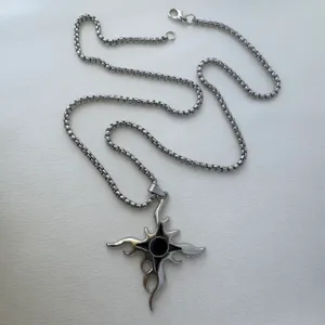 Flame Cross Pendant Necklace for Men Women,Streetwear Punk Hip Hop Unisex Style thumbnail 5