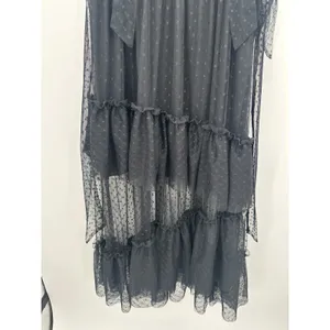 Black Tulle Tiered Maxi Dress Size L Gown Whimsigoth Dark Grunge Boho Swiss Dot‎ thumbnail 3
