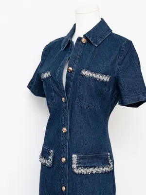Avec Les Filles - Collared Button-Front Mini Denim‎ Dress thumbnail 8