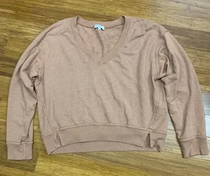 Michael Stars V-Neck Pullover Sweatshirt Womens Size XL Brown Relaxed‎ Fit Comfy thumbnail 1